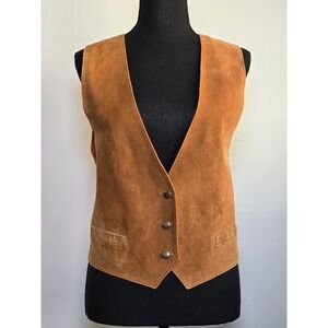 Bushwacker Women's Leather Vest Size L Brown Western Genuine Leather festival